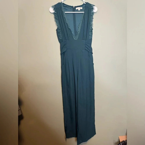 Francesca's MIRA Lace Neckline XS Romper TEAL Jumpsuit - Picture 1 of 10